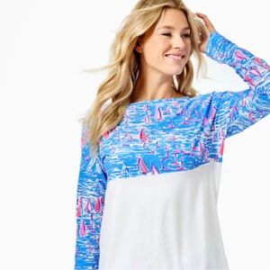 Lilly Pulitzer , Finn Top Zanzibar Blue Boatylicious . Sailboat Large Shirt
